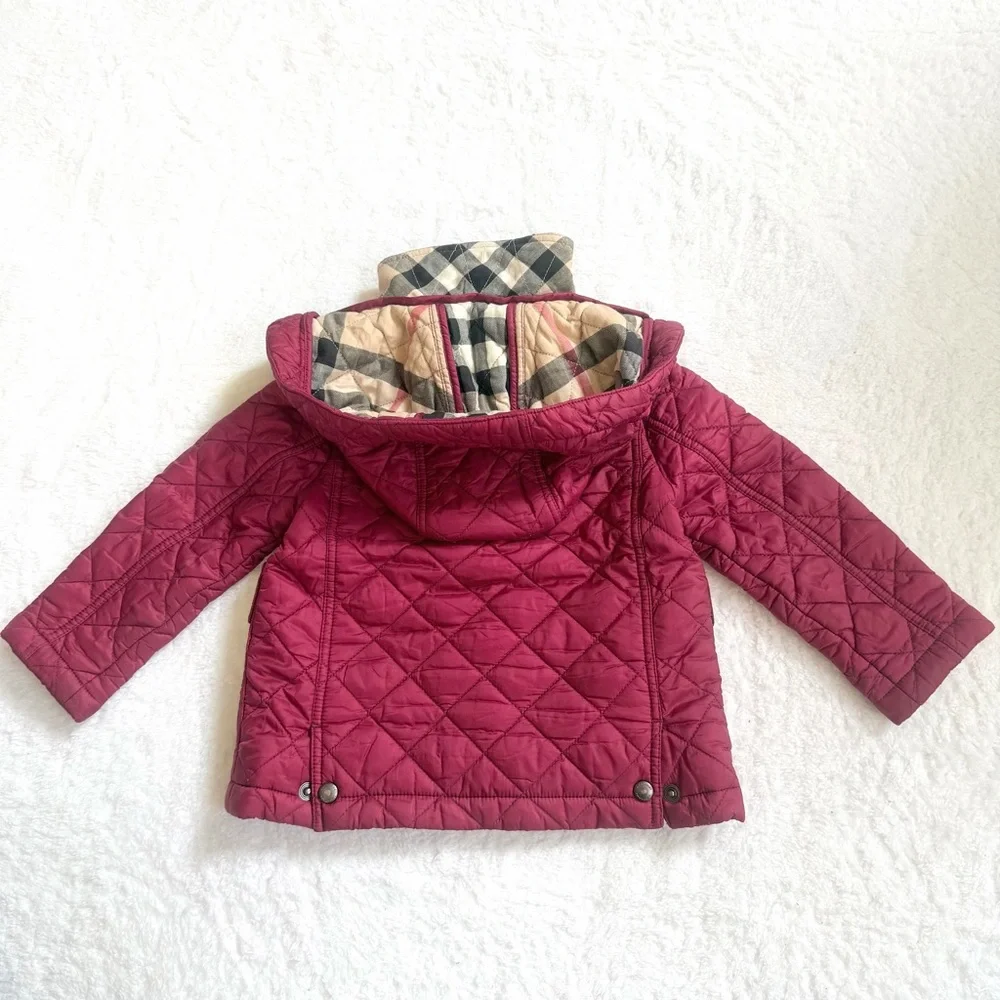 Burberry Baby Girls Puffer Jacket 12m Nova Check Berry Pink Horse Hooded Kids